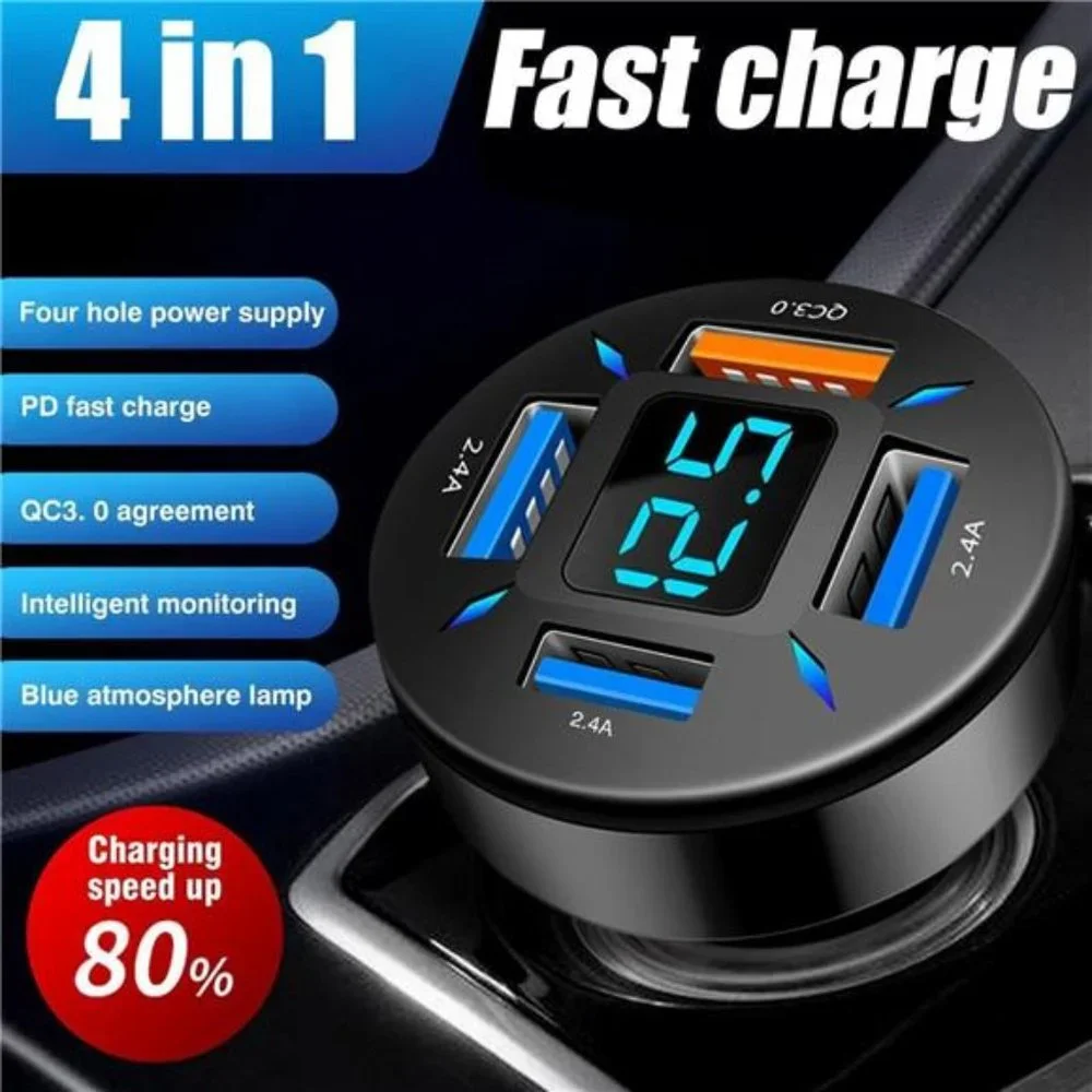 4 USB Port Super Fast Car Charger Adapter for iPhone Samsung Android Cell Phone